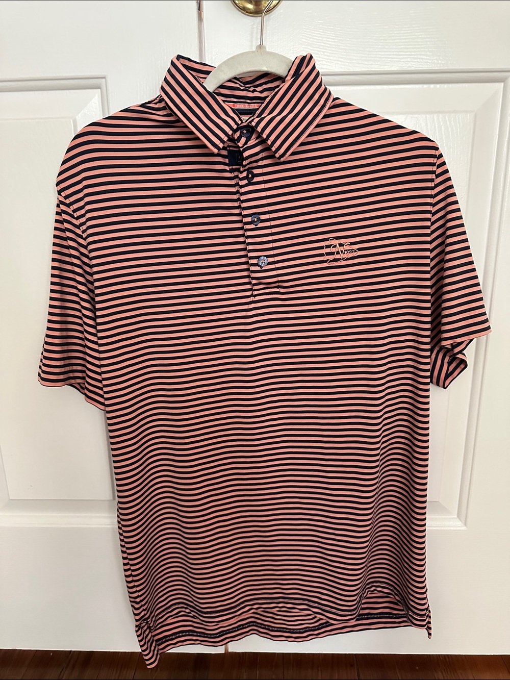 Golf Polo Shirt (LevelWear) - Men’s, Striped Salmon and Black